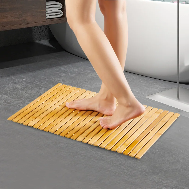 Bamboo Shower Bath Floor Mat Non Slip Spa Toilet Bathtub Mats Outside Inside Accessories Use for Bathroom and Kitchen Sauna