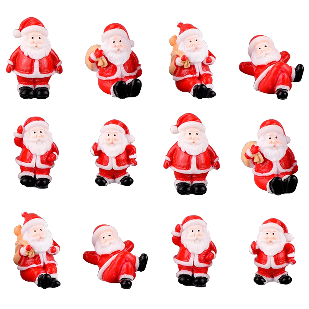 12PCS Christmas Miniature Figurines Santa Claus Tabletop Figurines Resin Gardening Props Christmas Gifts For Kids Friends