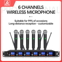 Professional UHF Wireless Microphone 6 Channel Handheld Lavalier Headset Mic Apply to Karaoke Church School Lecture Stage 80M