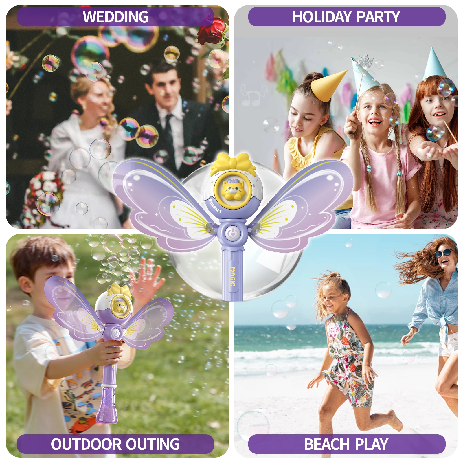 Bubble Blower Automatic Bubble Machine Fantasy LED Lights Outdoor Bubble Toy for 3 year+ old No Included Bubble Solution