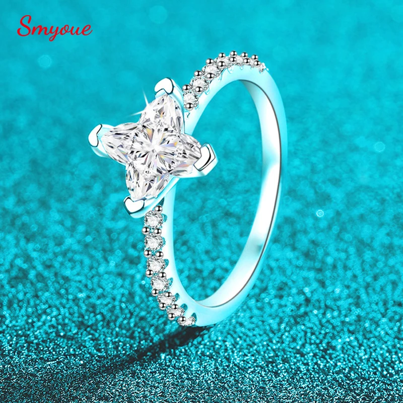 

Smyoue Flower Cut 1ct 6*6mm Moissanite Wedding Jewelry for Women Sparkling Girls Gift 100% Solid Silver Womans Ring Plated 18k