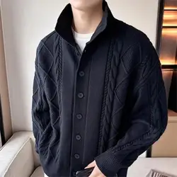 New Trendy Turtleneck Single Breasted Warm Cardigan for Men's Autumn Winter Wardrobe Winter Jacket Knitted Sweater Men Clothing