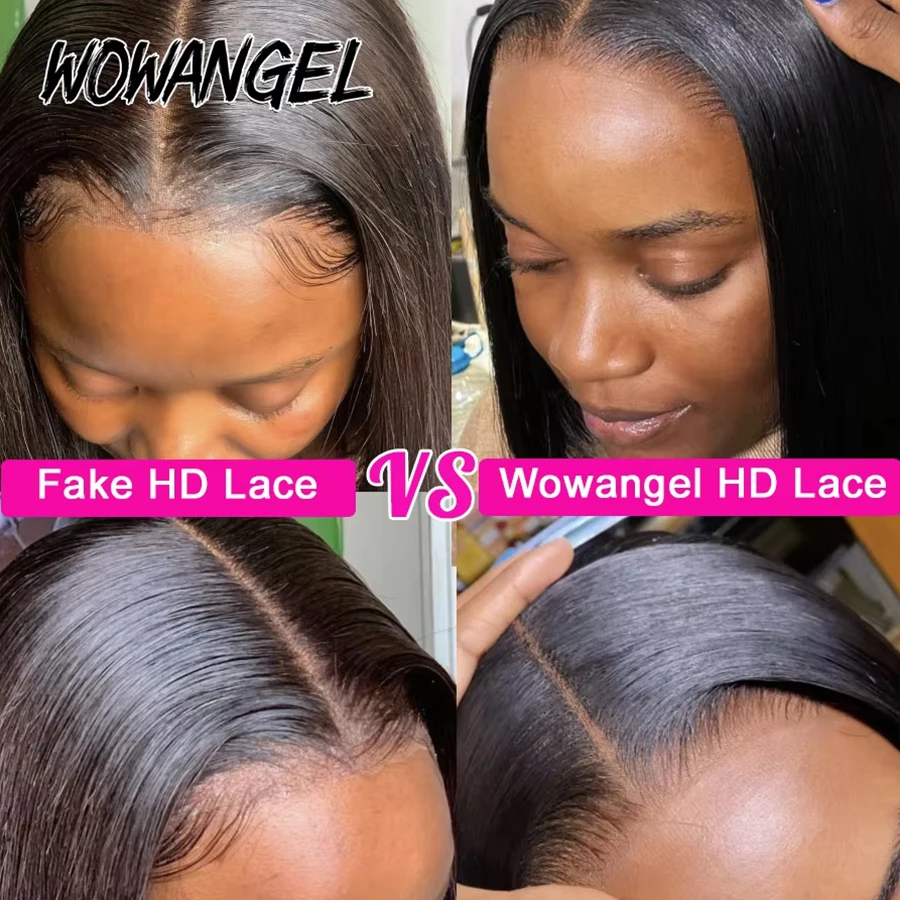 WowAngel 34in 13x6 HD Lace Front Wigs Straight Human Hair Wigs Melt Skins Pre Plucked Deep Parting Remy Brazilian Hair For Women