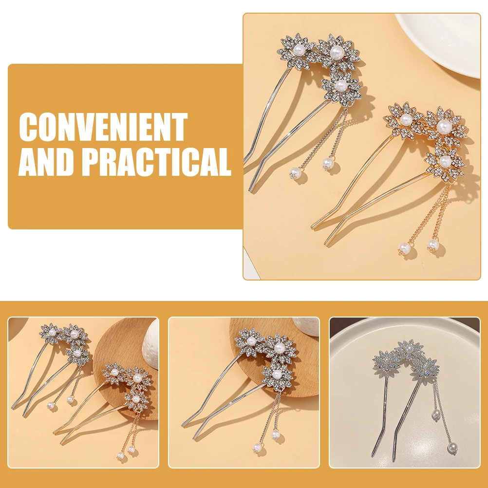 

Women Stick Tassel Decor Flower Hairpin Sturdy Metal Forks Daily Party Wedding Use Elegant Hair Accessories Formal Hair Styling