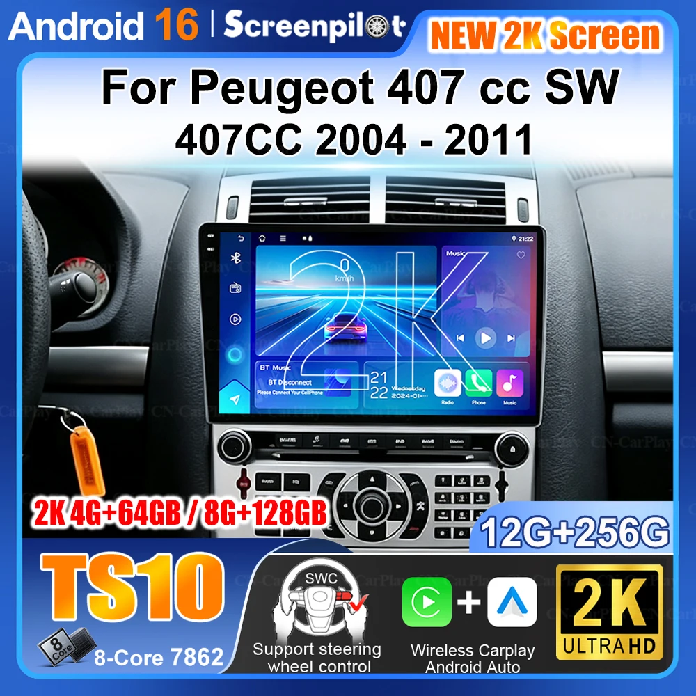 Car Multimedia Video Player For Peugeot 407 cc SW 407CC 2004 - 2011 Android Car Radio Navigation Stereo CarPlay Auto WIFI QLED