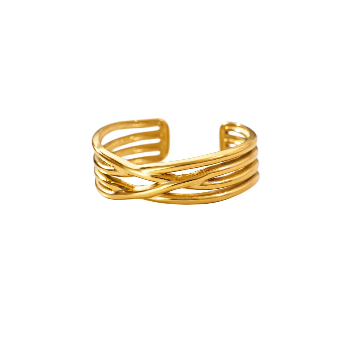 Minimalistische geometrische Wickel-Kreuzringe für Frauen, goldfarben, Edelstahl, offener Kreuzring, Party, Hochzeit, Schmuck, Geschenk – Detail 3