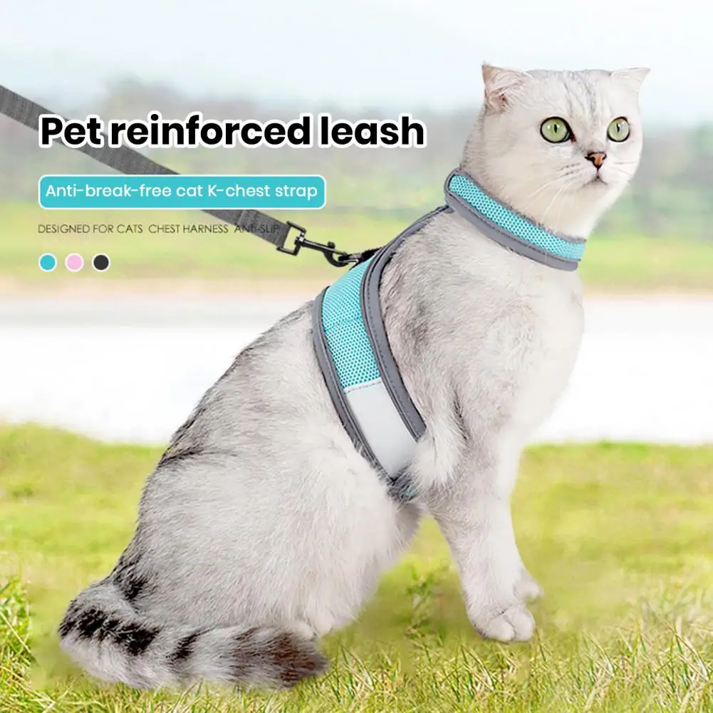 1 Set Pet Leash Adjustable Fastener Tape Reflective Cat Harness And Traction Leash Set for Outdoor Walks