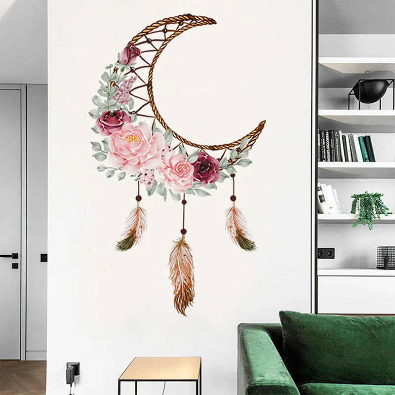 Dream Catcher Network Ethnic Style Sofa Living Room Background Decoration Wall Sticker Moon Feather Sticker