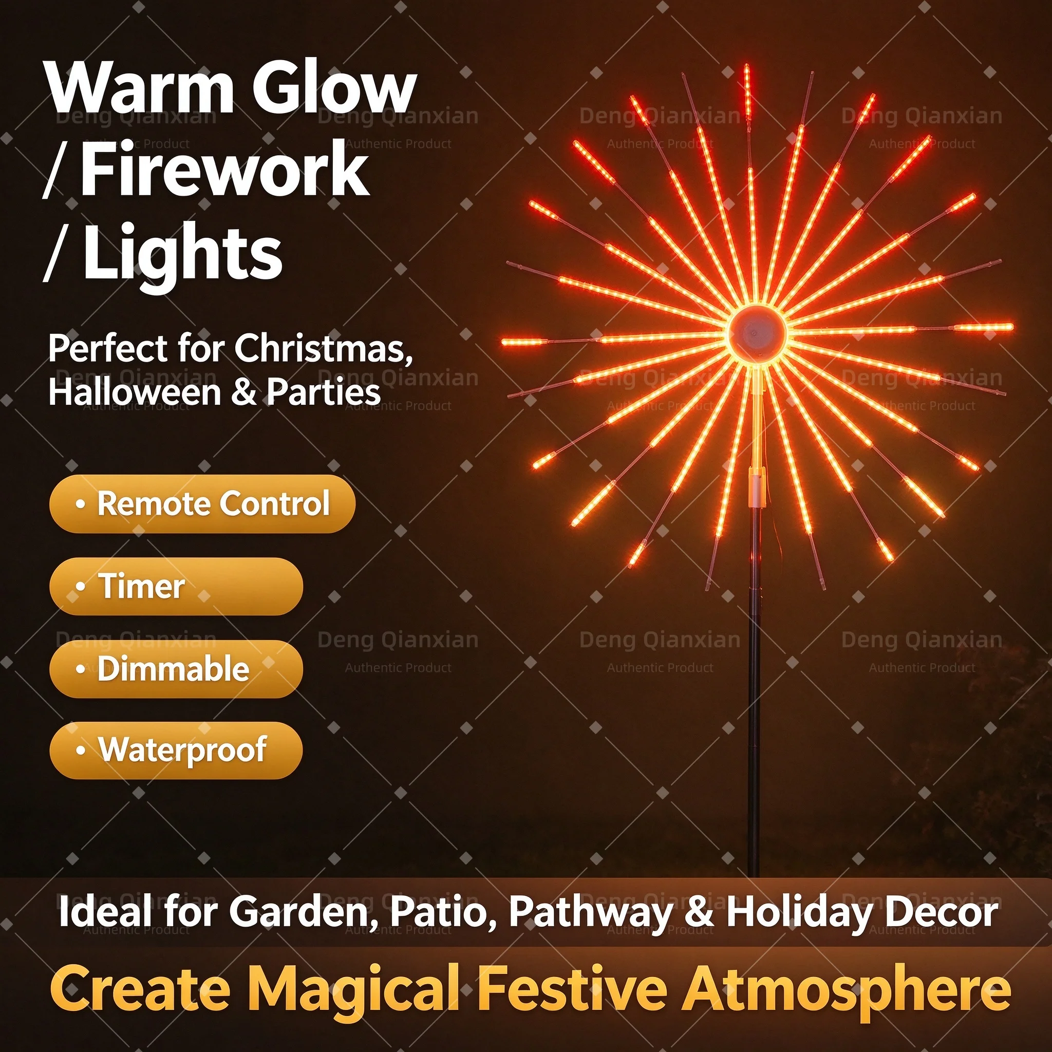 Programmable Firework Lights with Dual Speakers, RGB Sound Sync Dancing Music Sync, Waterproof Outdoor Garden Courtyard Decor