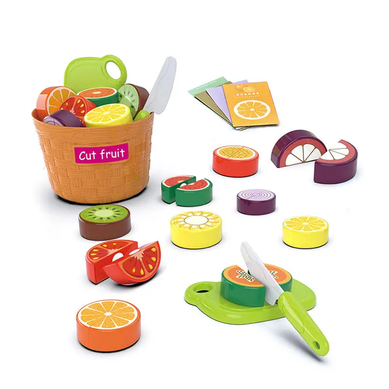مجموعة تعليمية لقطع الفواكه والخضروات الممتعة مكونة من 23 قطعة لعبة المطبخ التظاهرية مع سلة سكاكين اللوحة هدايا عيد الميلاد للأطفال