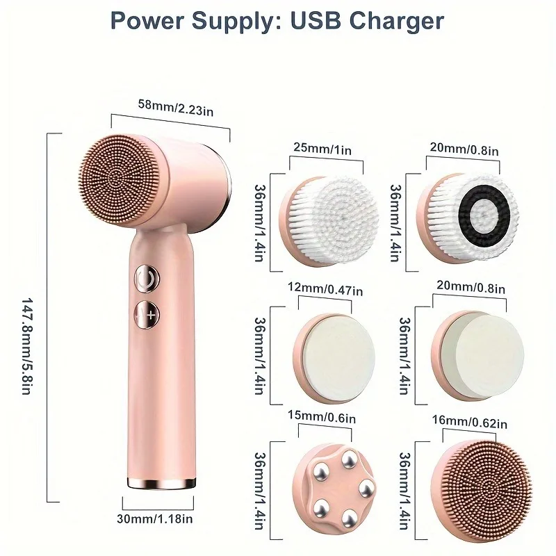 เครื่องทำความสะอาดผิวหน้าไฟฟ้า 6-in-1 พร้อมหัวแปรง 6 หัวและความเร็วการหมุน 3 ระดับสำหรับการทำความสะอาด เหมาะเป็นของขวัญที่สมบูรณ์แบบสำหรับผู้ชายและผู้หญิง