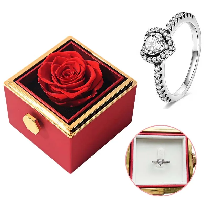 Rotating Eternal Forever Rose Box with Promise Ring Jewelry Box Valentine Wedding Birthday Gift Box for Women