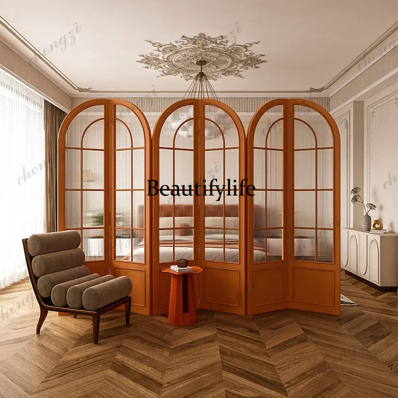 Simple and modern, screen partition living room solid wood folding mobile, indoor bedroom decoration