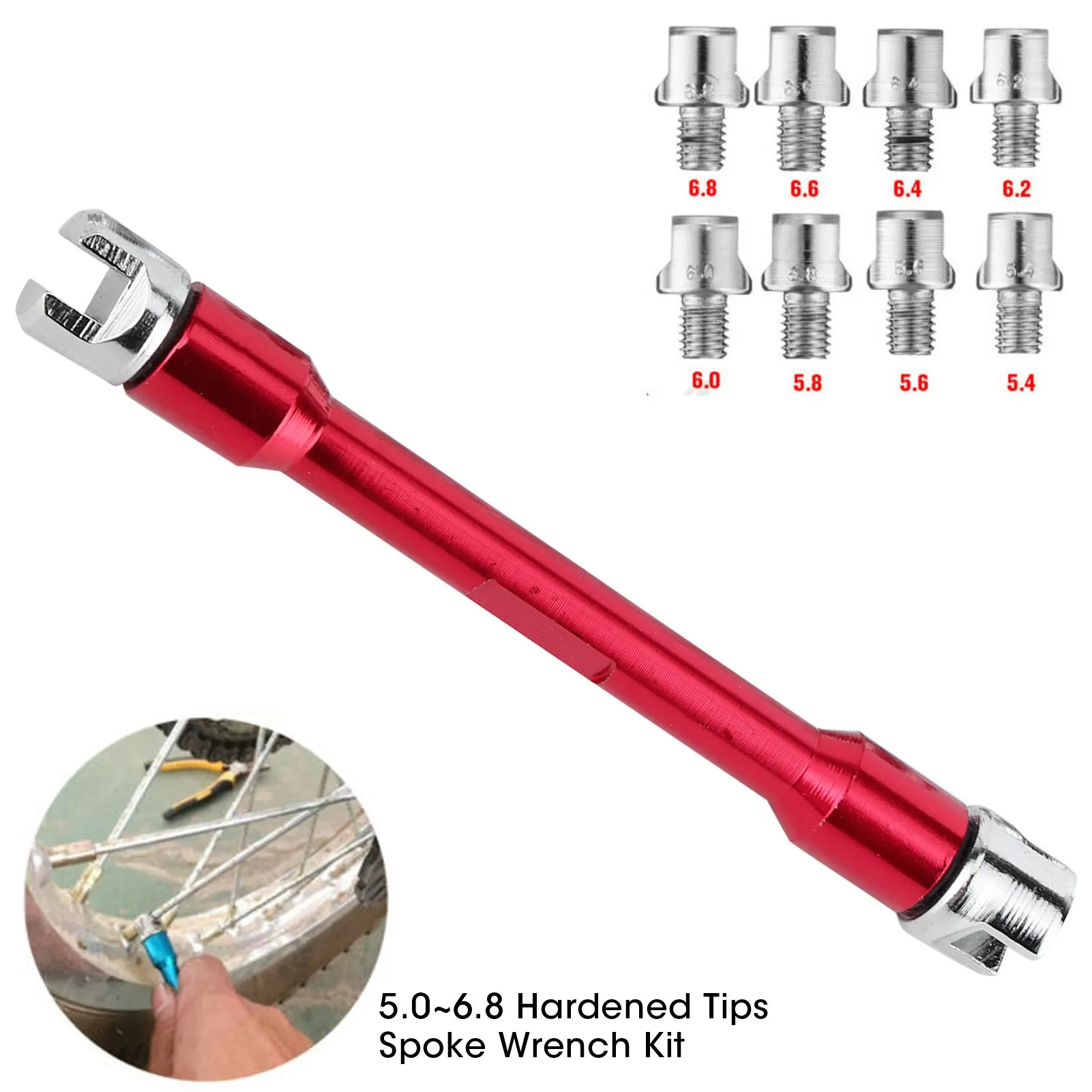 Motorcycle Spoke Wrench CNC Spanner Set 5.0‑6.8 Length 93mm/3.7in for Most MotorbikeRed