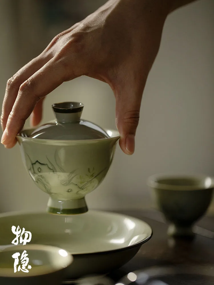 

Wuyi Tang Find Qing Underglaze Hand-Painted Orchid High Footed Bowl Tea Cup Tea Set Handmade Non-Scalding Ceramic Diningware