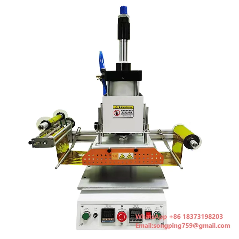 Nueva máquina automática de prensado en caliente de estampado en caliente de marca registrada de cuero neumática de escritorio pequeña para cajas de embalaje