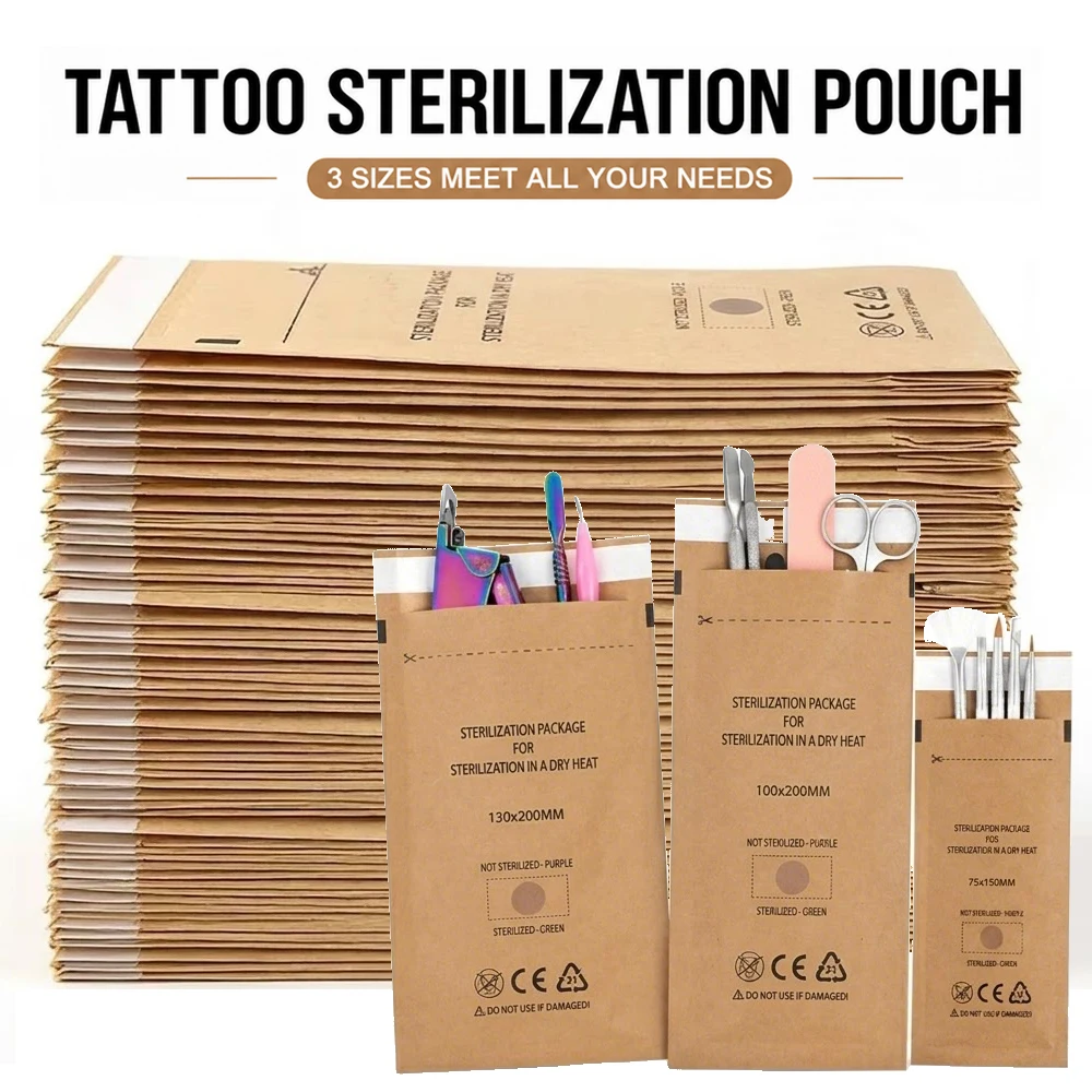 100/50/20pcs Kraft Sterilization Pouches Bags Dry Heat Sterilization Pouches Disposable Self-sealing Sterilizer Pouche Nail Tool