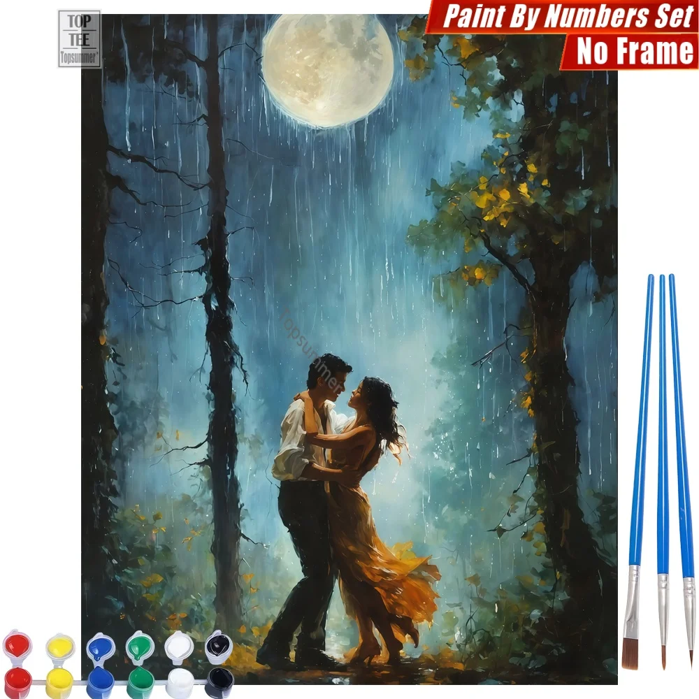 

Rainy dancing couple Digital Oil Paints Kit - Moonlit orange gown Quality Family Time Christmas Gift For Daughter