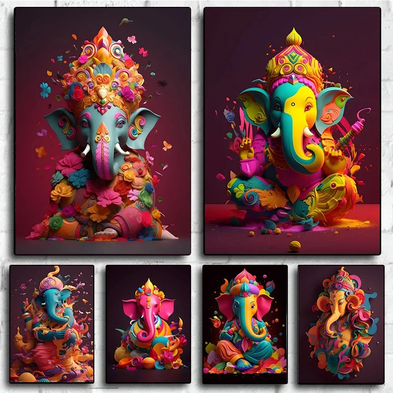 Ganesha Canvas Print  Hindu Deity Ganesh Wall Art Poster for Living Room  Home Decor Spiritual Elephant God Hinduism Painting