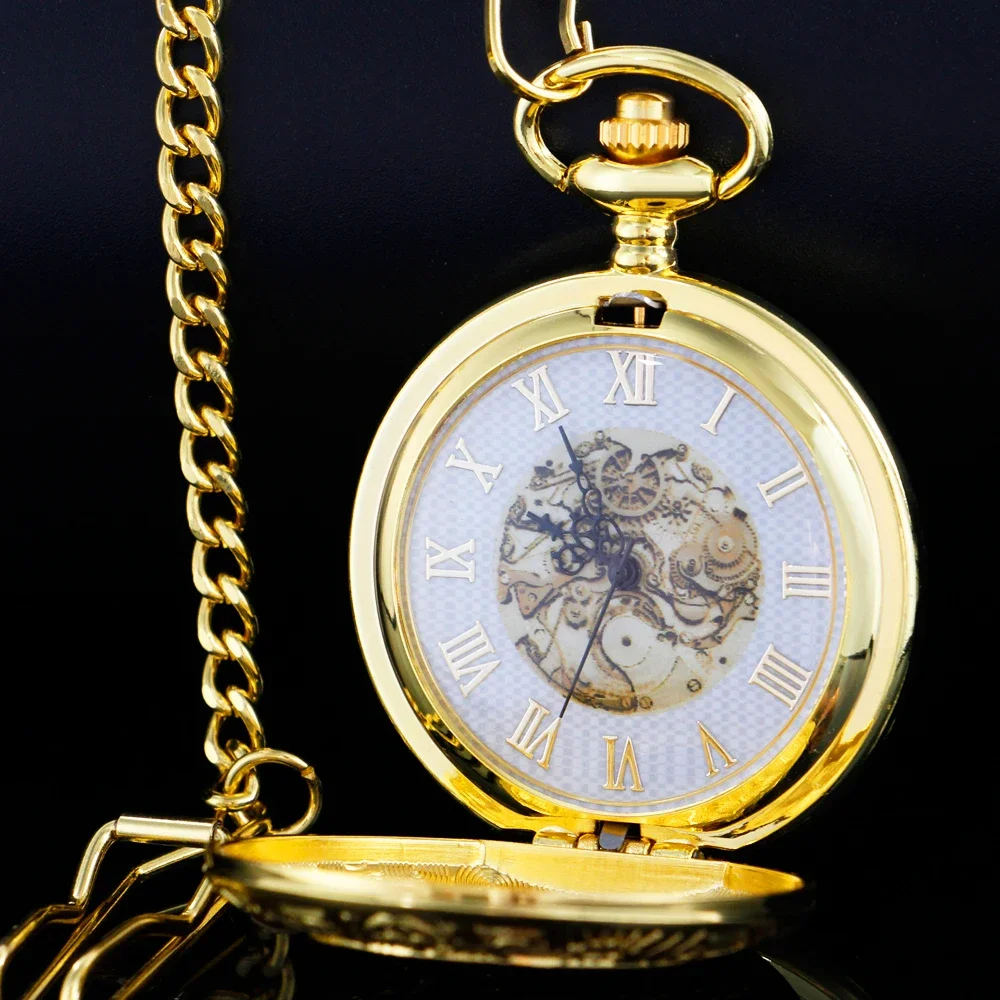 Steampunk Hand Winding Mechanical Pocket Watch FOB Chain Alloy Pendant Classical Pocket Clock Men PJX1637