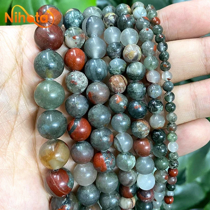 Natural Smooth African Blood Stone Round Loose Beads 15'' Strand 4/6/8/10/12MM For DIY Making Jewelry Rings Bracelet Necklace