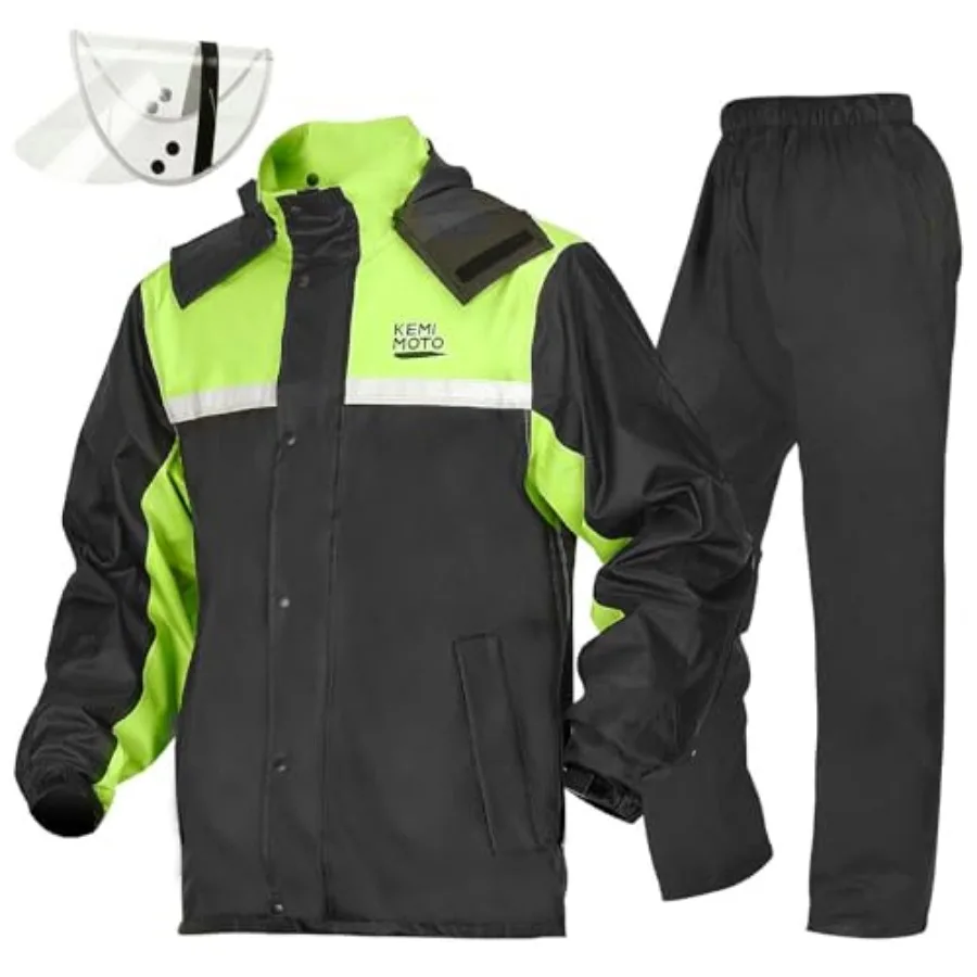

Rain Suit for Men, Motorcycle Rain Gear Waterproof Protective Rain Coat with Pants 2 Pieces Rainsuit Breathable Outdoor Fashion