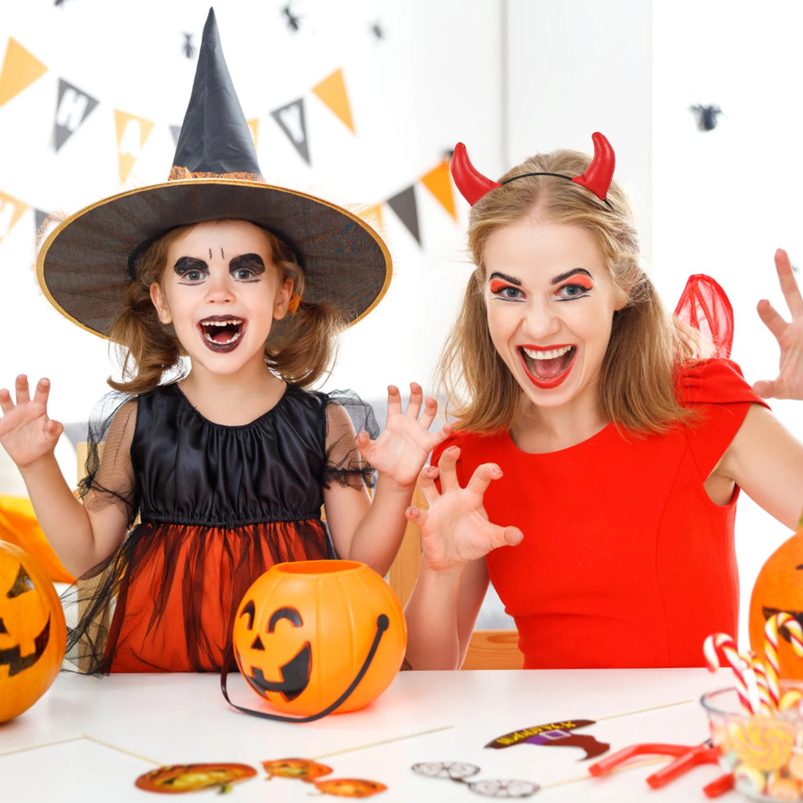 

Devil Horns Headband Halloween Party Costume Sequin Hair Hoops Lightweight Comfortable Halloween Hairbands Hair Hoops