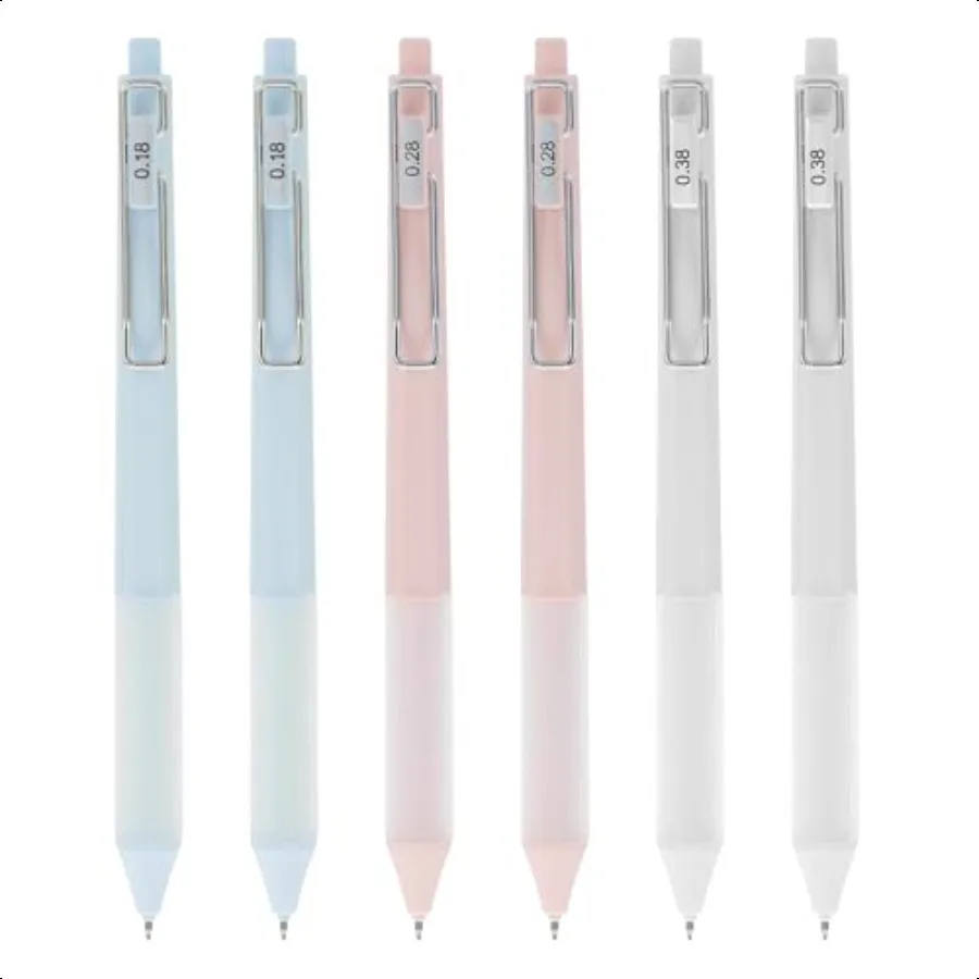 

6pcs Fine Tip Gel Pens Extra Fine Point Pens 0.18mm 0.28mm 0.38mm Spring Pens with Silicone Grip Two Blue Pink and White Pieces