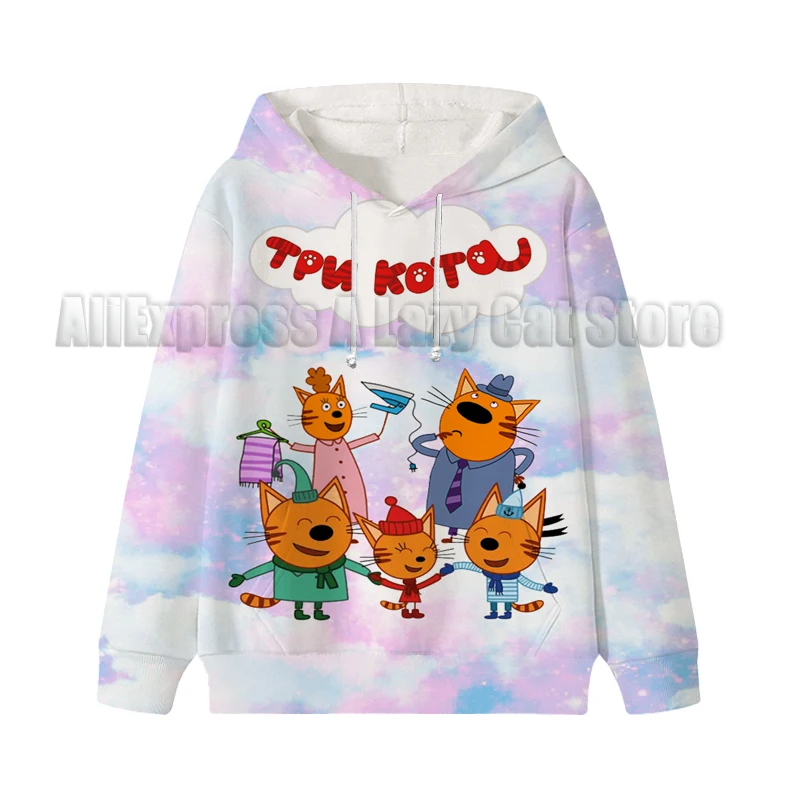 Tre gattini con cappuccio E gatti felpa russa bambini Cartoon bambini manica lunga neonati vestiti ragazza felpe con cappuccio Top