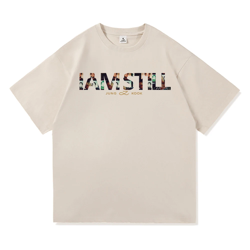 Jungkook I Am Still T Shirt Fashion Men Aesthetic Letter Print T-Shirt Unisex High Quality Casual Sand Cotton Tees Shirts Korea