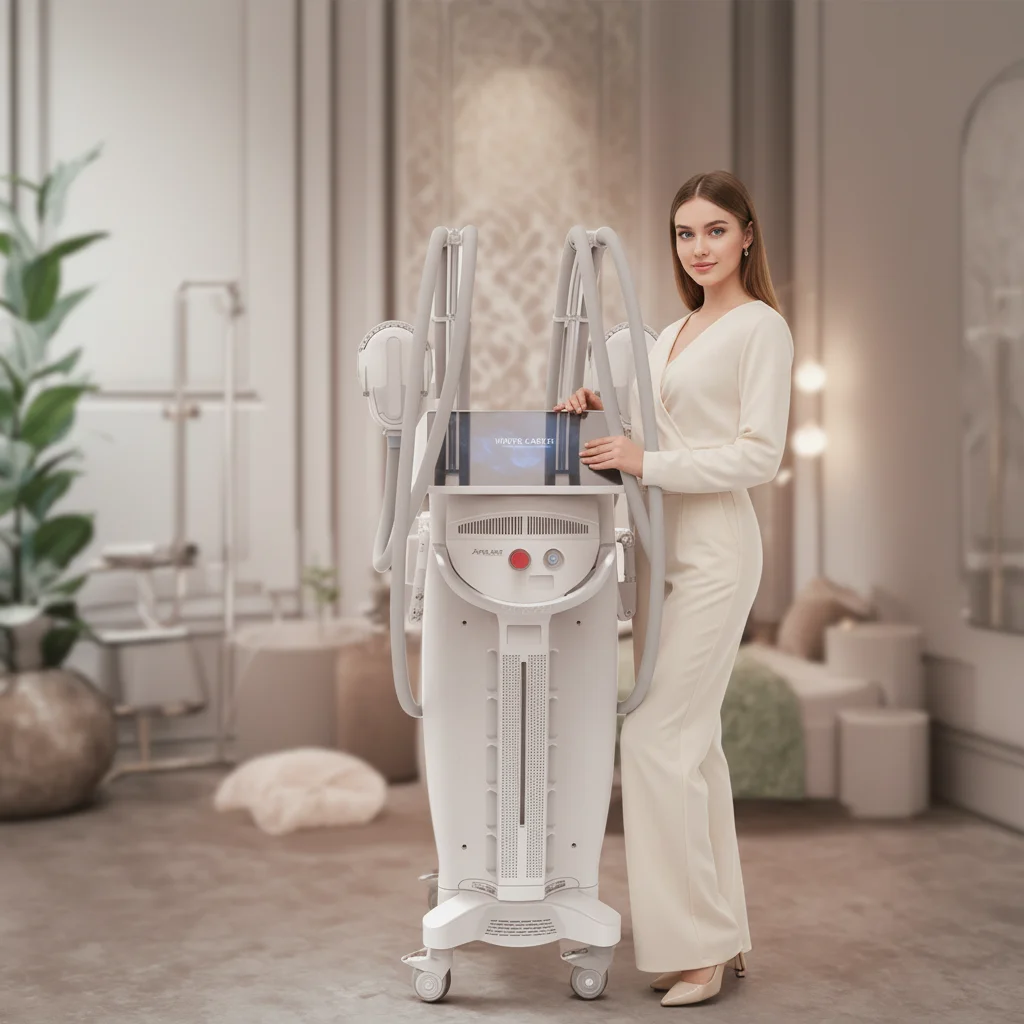 JONTELASER CS13 EMS Body Electromagnetic 4 Handles Muscle Slimming Shaping Stimulator Beauty Machine Standing US Stainless Steel