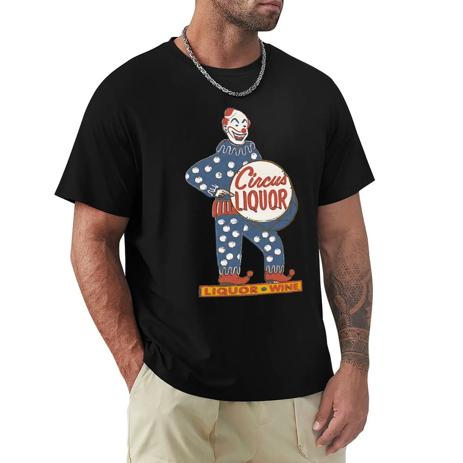 Circus Liquor Halftone Clown Sign T-Shirt man t shirts for men casual T-Shirt