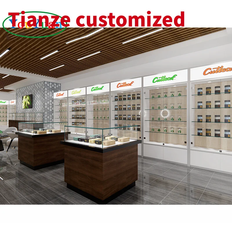 

(customized)Hot Sale Unique Design Glass Cabinet Display Cabinet Dispensary Supplies Cigar Showcases Smoke Shop Disp