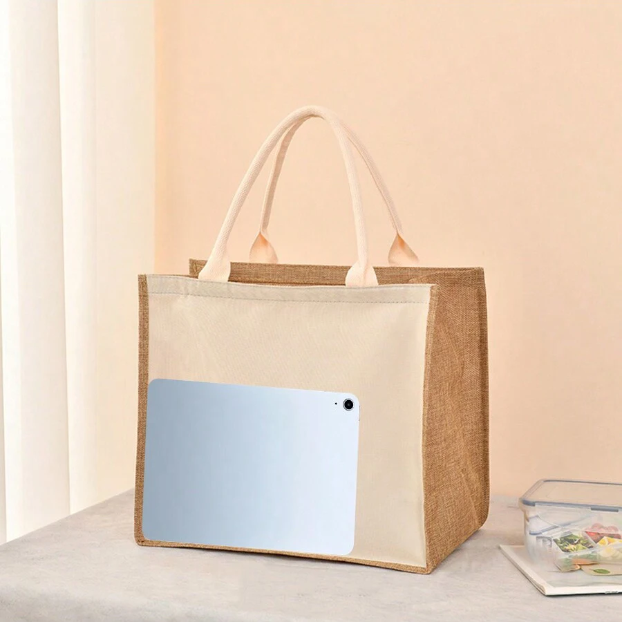 حقيبة يد رجالية بسيطة من الكتان المقلد بلون سادة، سعة كبيرة، حقيبة يد بسحاب، هدية للسفر، حقيبة تسوق، حقيبة التنقل اليومية