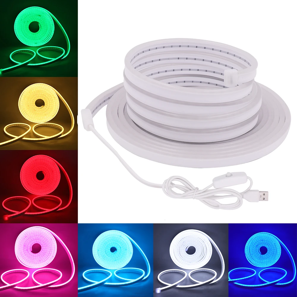 DC 5V USB Neon LED Strip Waterproof Red Blue Pink Warm White Ice Blue 2835 120LEDs/m Flexible LED Strip Light For DIY Home Decor