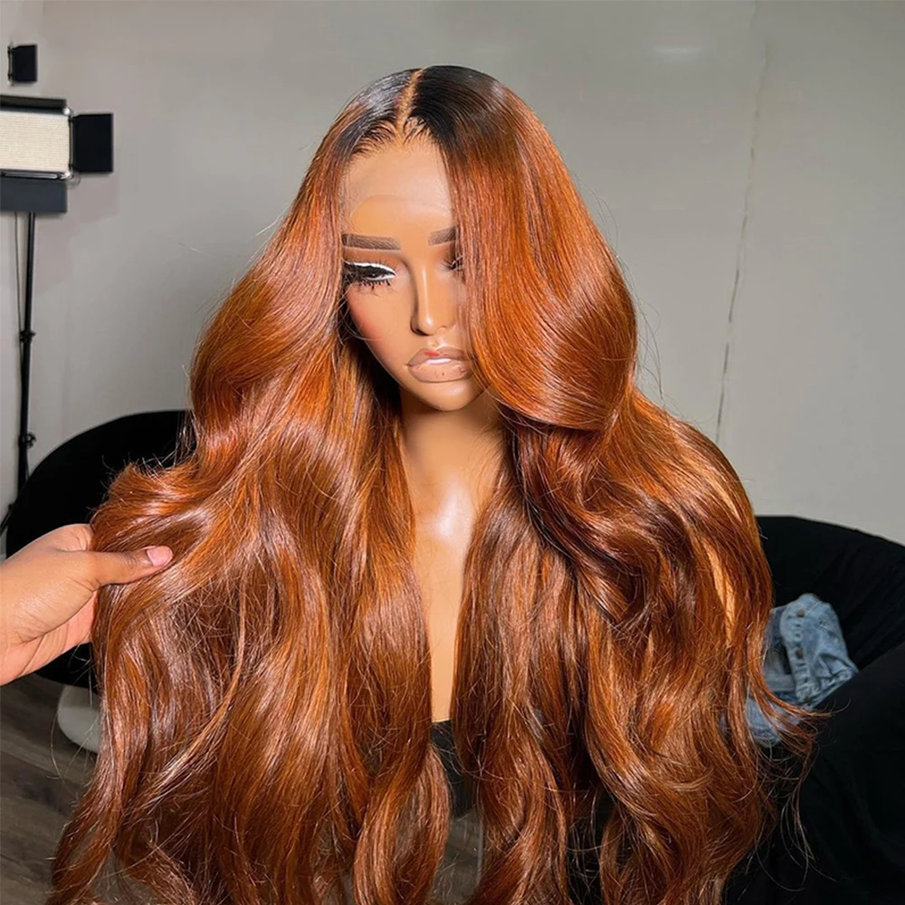 Ombre Orange Ginger Wig Body Wave Brown Colored Human Hair Wigs Clearance Sale Glueless 13x4 13x6 Lace Frontal Wig For Women 180