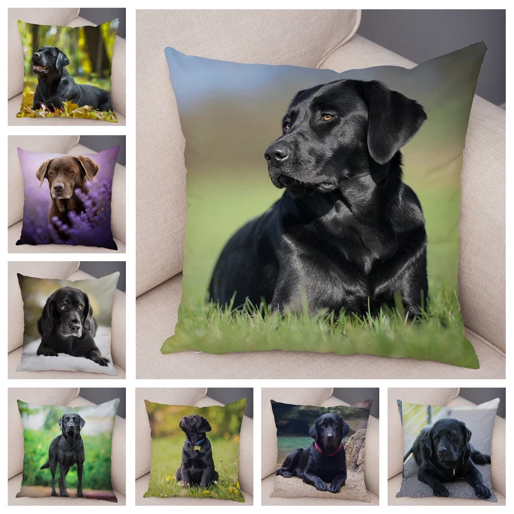 Black Labrador Dog Pattern Pillowcase Cushion Cover Bedroom Living Room Sofa Home Car Decor Cute Pet Animal Print