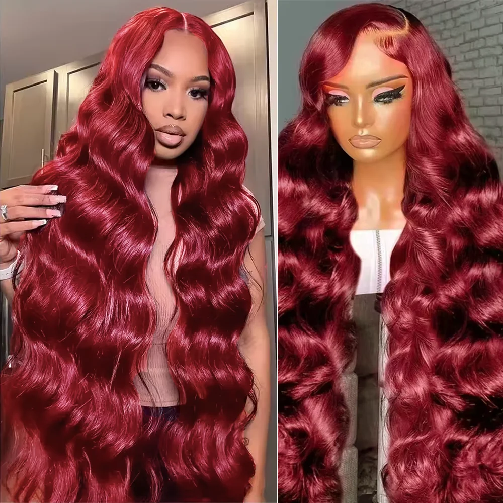

99j 13x6 Человеческие волосы на кружеве спереди, плотность 200, бордовый, объемная волна 13x4, 18-46 дюймов, красный цвет, кружевные фронтальные парики, бразильские для женщин