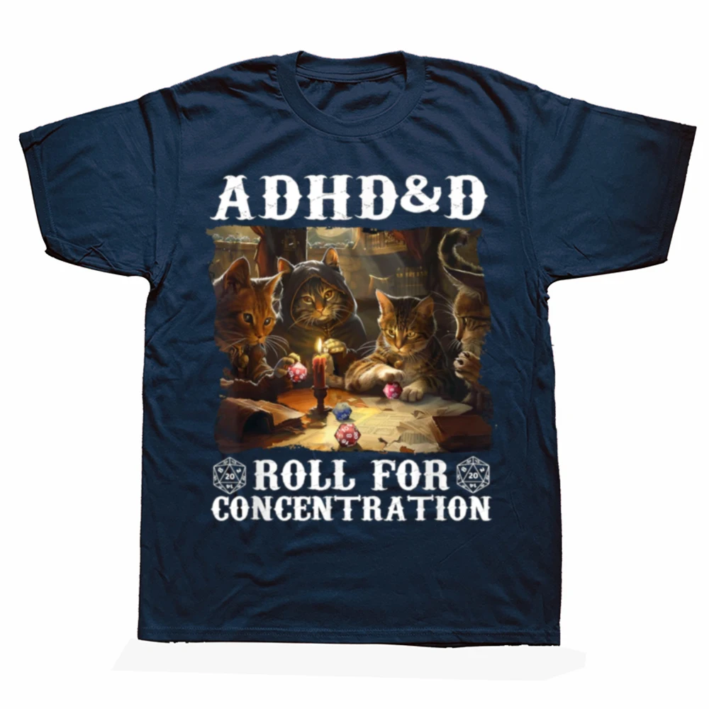 ADHD&D Roll For Concentration Lovely Gamers Vintage Graphic T-shirts Men Fashion Casual 100% Cotton Loose Oversized T Shirt