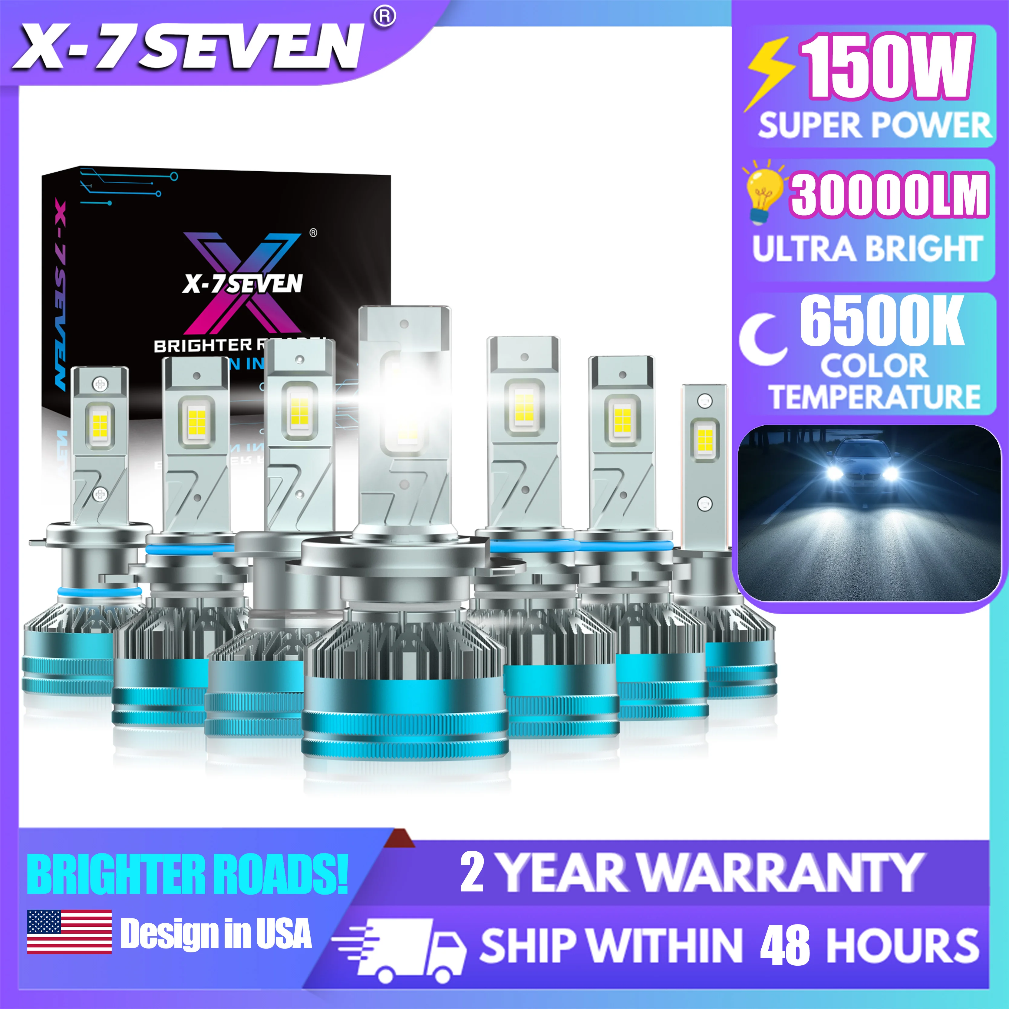 

X-7SEVEN 30000LM 150W LED Headlight H7 H11 H4 9005 CANBUS 6500K Hi/Lo Beam Car Bulbs 12-24V Auto Lamp 2 Years Warranty