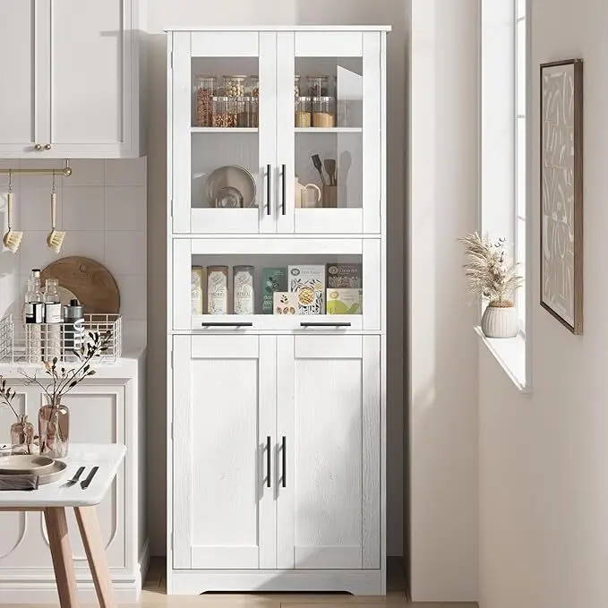 170cm Badezimmerschrank - Hoher Badezimmerschrank mit Türen und verstellbarem Regal, schlanker weißer Badezimmerschrank mit 5 Fächern für Badezimmer, Wohnzimmer, Küche (60 * 30 * 170CM)