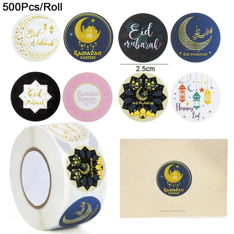 500pcs Eid Mubarak Stickers 2025 Ramadan Kareem Decoration Gift Box Seal Lables Sticker Islam Muslim Party Supplies Eid Al Adha