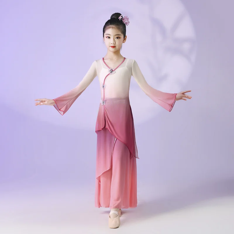 Children's classical dance performance clothes Charm elegant yarn dress Chinoiserie style dance clothes Girls' fan dance