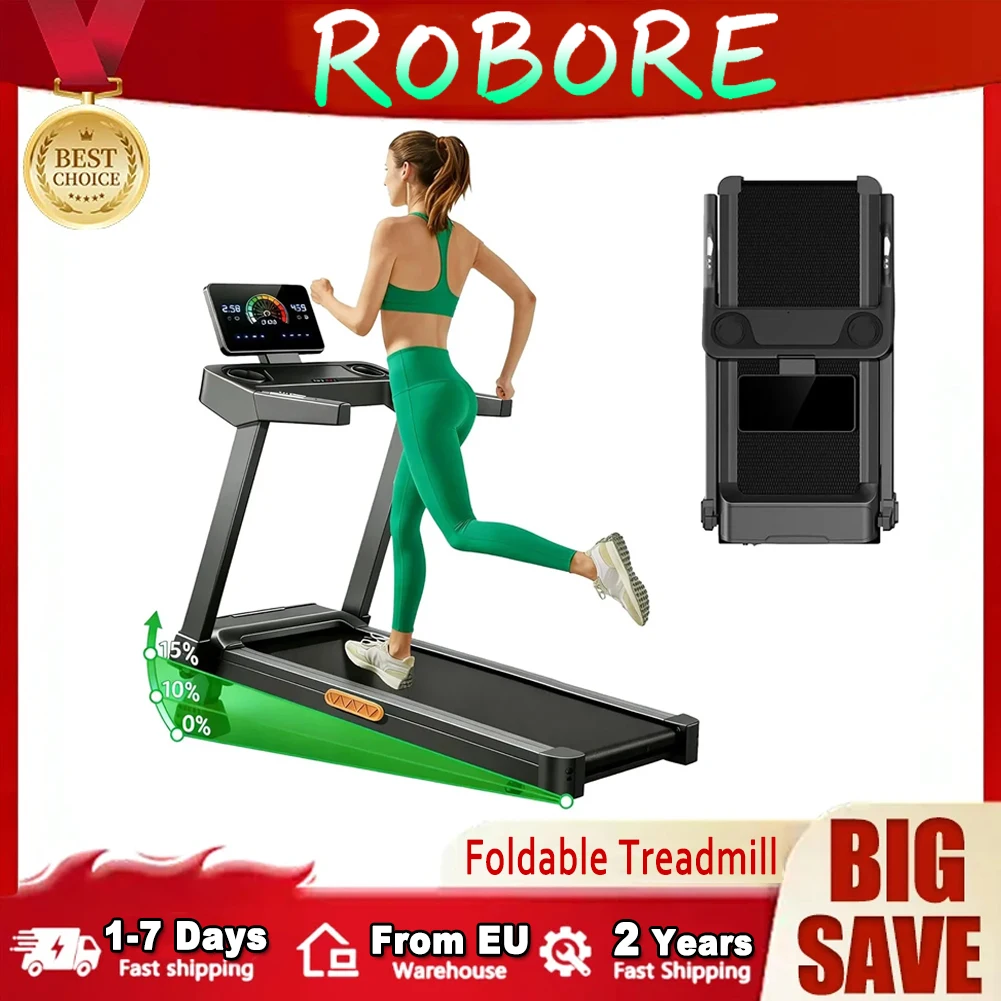 Tapis roulant ROBORE L20, inclinaison réglable à 15 %, moteur sans balais 3,5 CV, vitesse 14 km/h, charge maximale 180 kg, écran LED et moniteur de fréquence cardiaque, accoudoirs