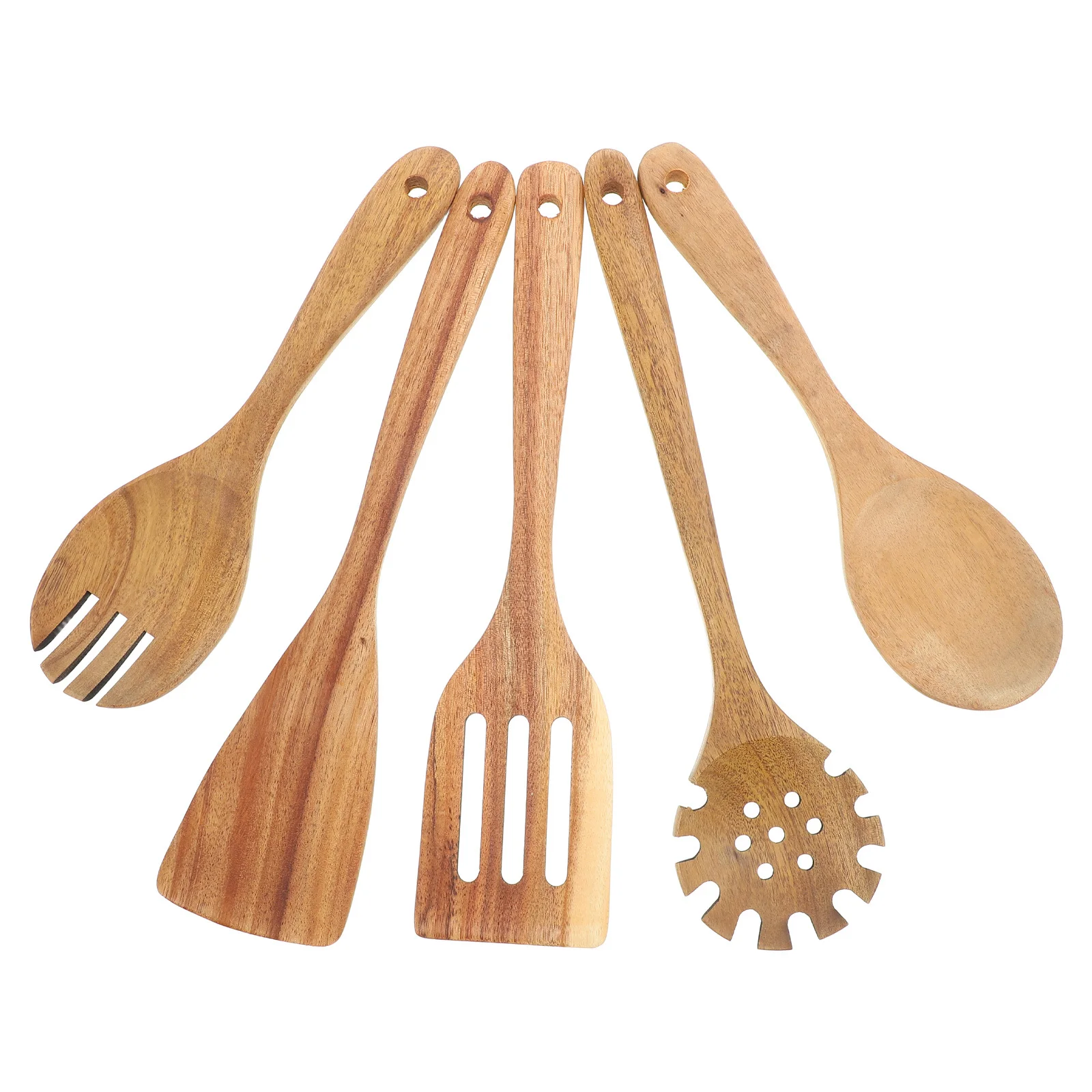 

5Pcs Wooden Kitchenware Tool Set Sustainable Spoons Spatulas Ladles for Stirring Mixing Serving Wood Cooking Spoons