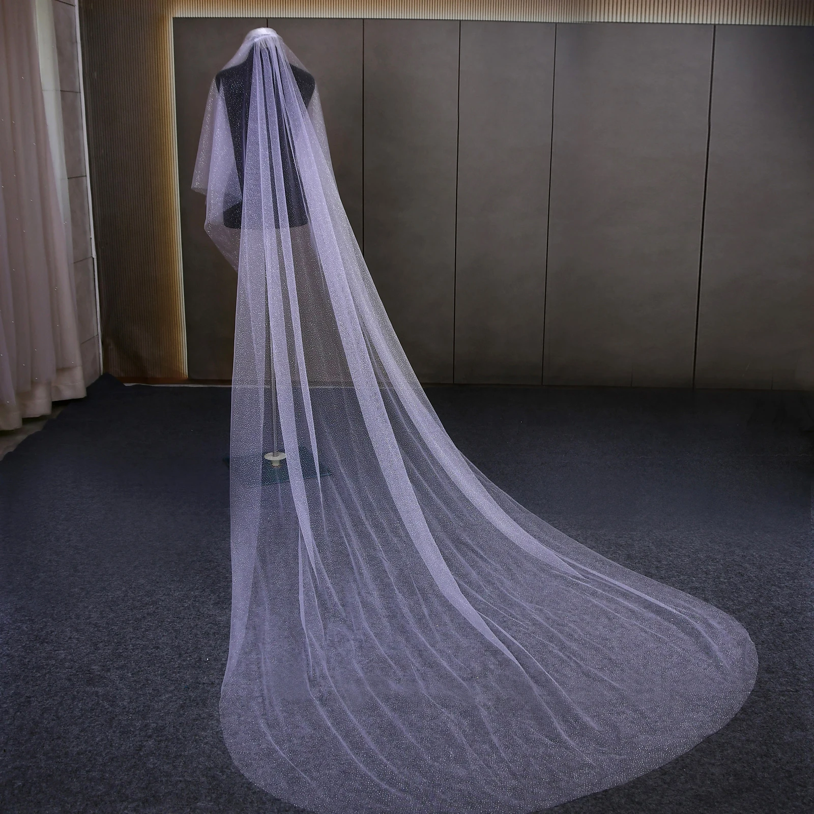 TOPQUEEN V90 Sparking Bridal Veil with Blusher Glitter Wedding Veil Over Face 2 Tier Long Raw Edge Woalka Yarn with Sequins