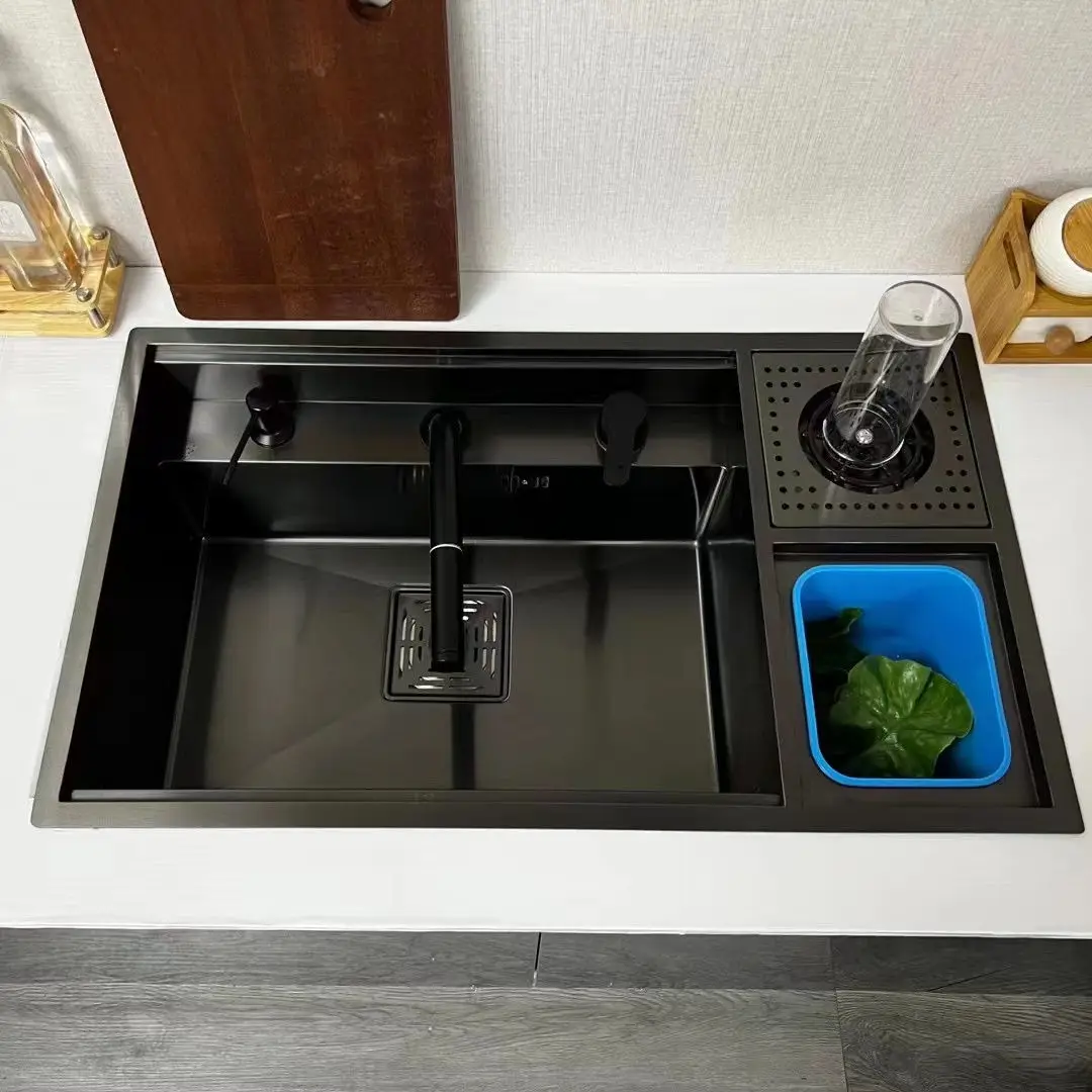 Kitchen Sink 304 Stainless Steel Handmade Waterfall Faucet Kitchen Sink