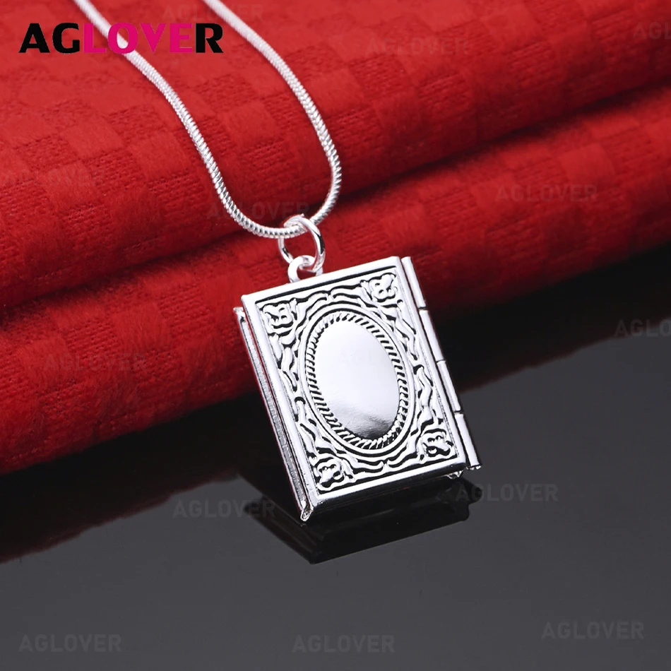 

AGLOVER 925 Sterling Silver Magic Book Pendant Necklace Unique Gift Versatile Party Jewelry