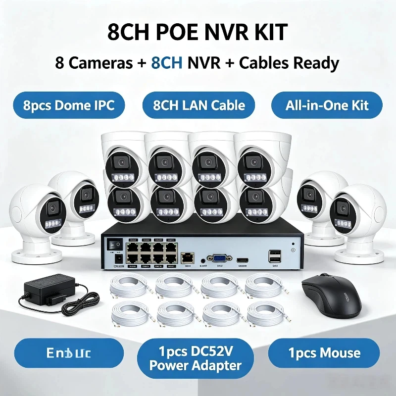 Psennikow H.265 8CH 5MP 8MP POE Smart Security Dome Camera System Ultra HD Outdoor CCTV System Full Color Night Surveillance Kit