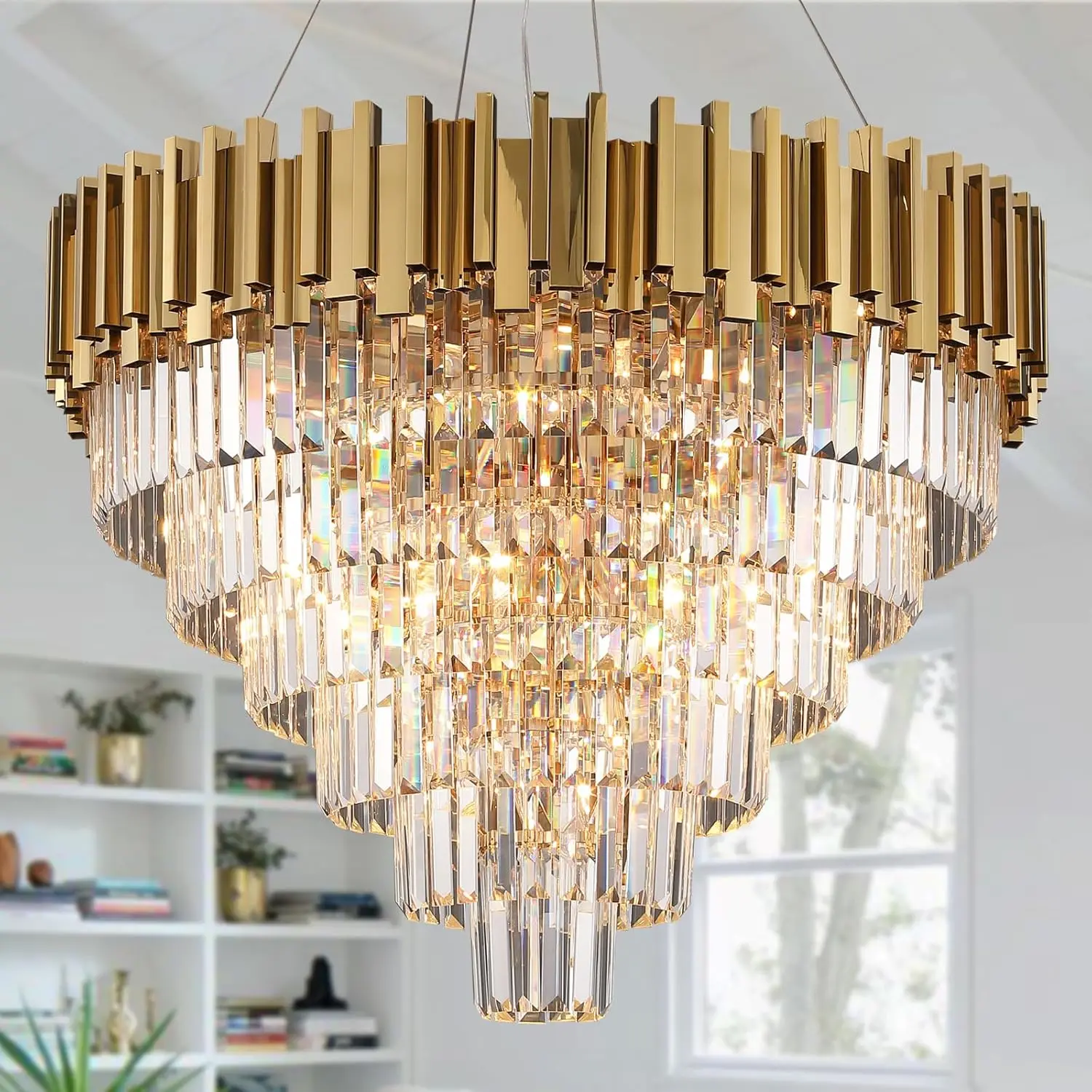 

Modern Crystal Chandelier Gold Chandeliers for Dining Living Room Entryway Raindrop Hanging Lighting Fixture for Foyer